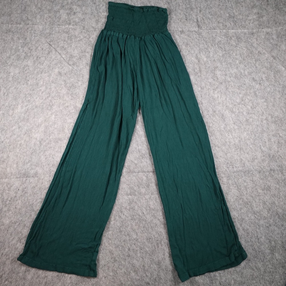 Cleobella Pants Women Medium Green Smocked Wide Leg Split Gauze Boho Harem